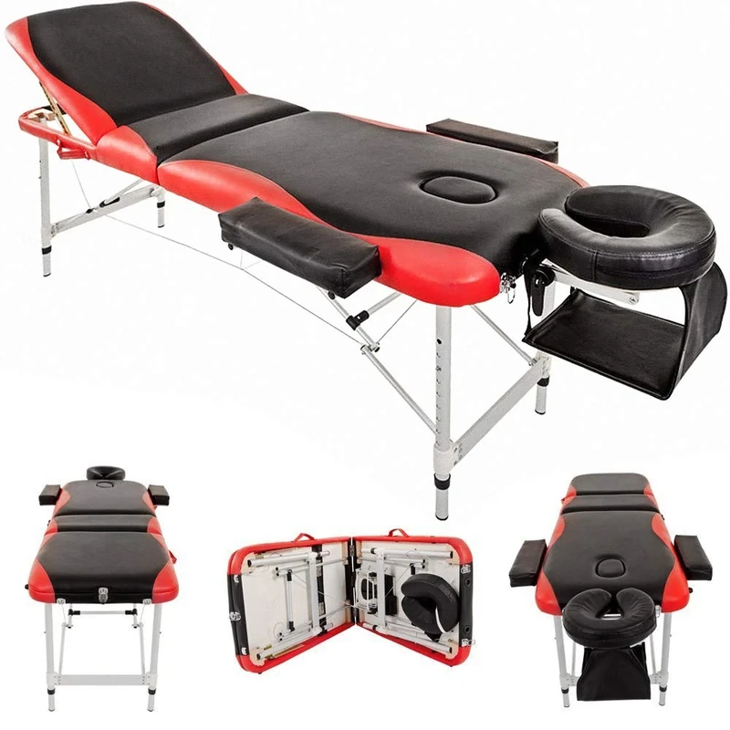 Lightweight Red Massage Table Bed: Deluxe Aluminum Design, Premium PU Leather, 5cm High Density Foam, Headrest & Arm Support, Carry Bag - Ideal for Beauty, Tattoo, Spa