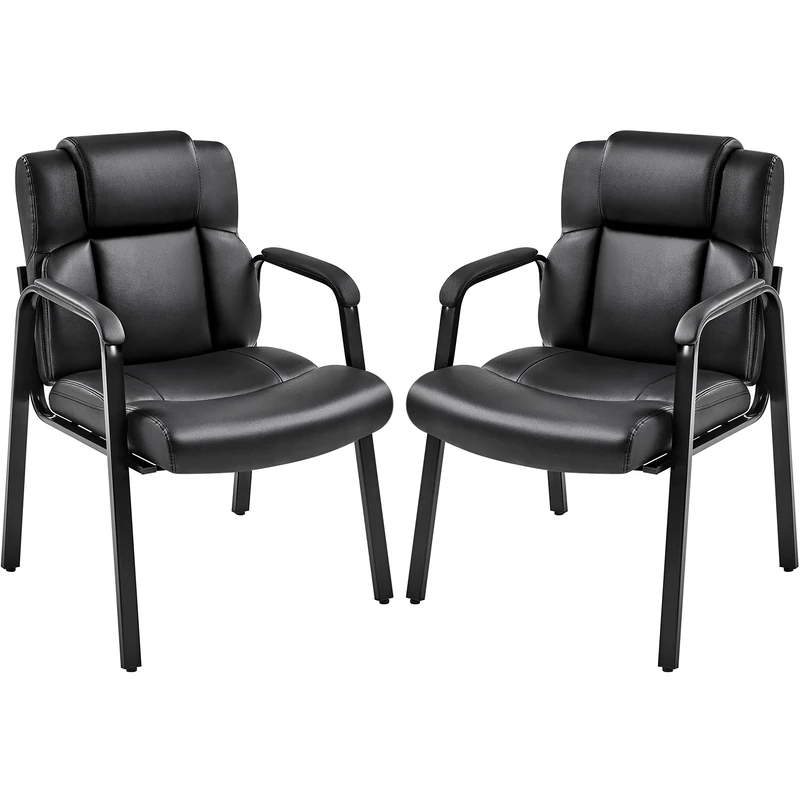 Yaheetech Leather Office Guest Waiting Reception Chairs with Extra-wide Thick Seat Cushion and Padded Arms, For Office Home Conference Meeting Room, Set of 2, Black