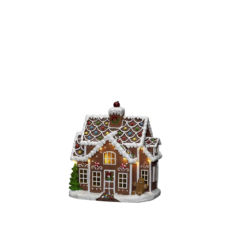 Konstsmide Christmas Decorations LED Scene Ginger Bread House, with Music, 11 Diodes, Battery Operated or USB, Indoor, Black Cable, PVC Polyresin