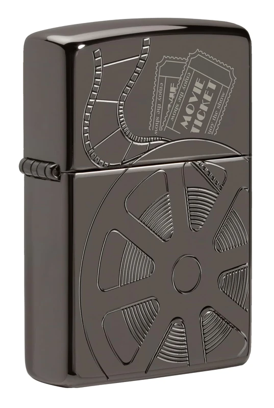 Zippo Windproof Lighter, Celebrating Movies Design – Brushed Black Chrome, Deep Carve Laser Engrave – Refillable, Reusable, Windproof Design – Comes in Gift Box – Made in USA
