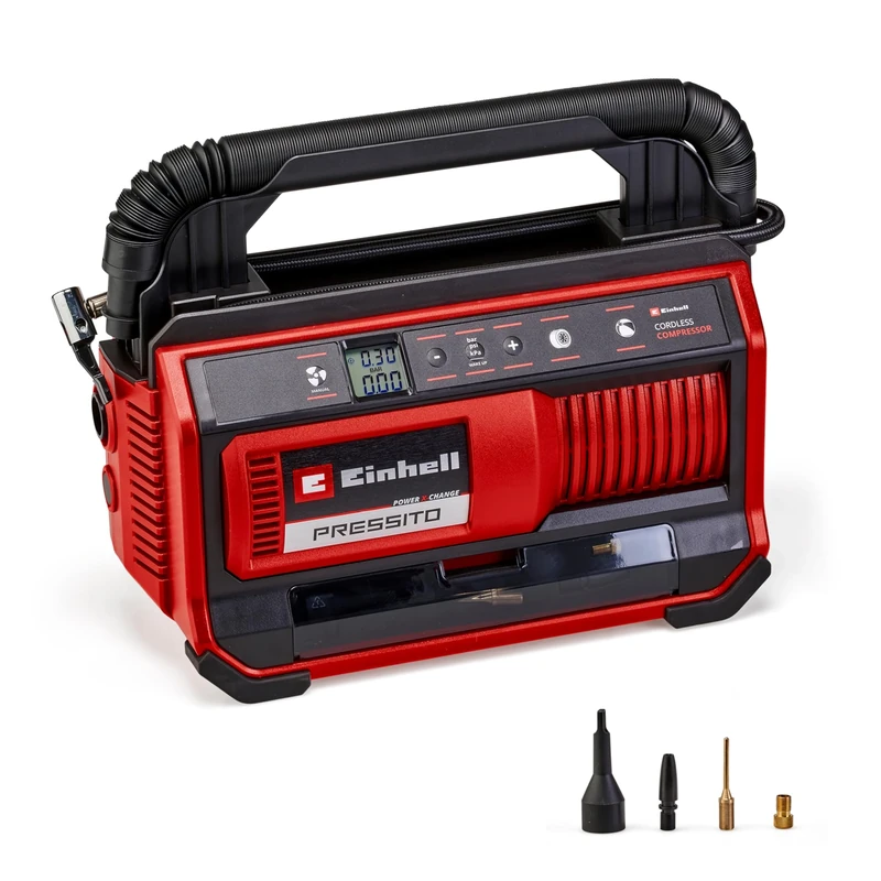 Einhell Power X-Change Cordless Air Compressor - 3-in-1: High-Pressure Pump (Max. 11 Bar), Low-Pressure Inflator and 25 l/min Deflating - PRESSITO 18/25 Portable Air Compressor (Battery Not Included)