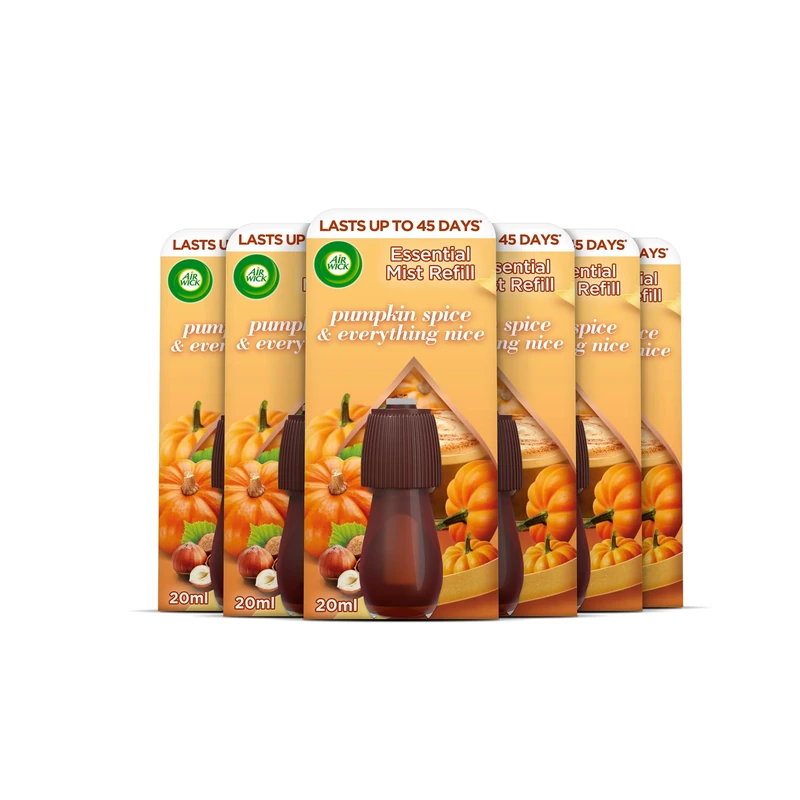 Air Wick Pumpkin Spice & Everything Nice| Essential Mist Single Refill |6 x 20ml |Pack of 6 |Natural Essential Oils