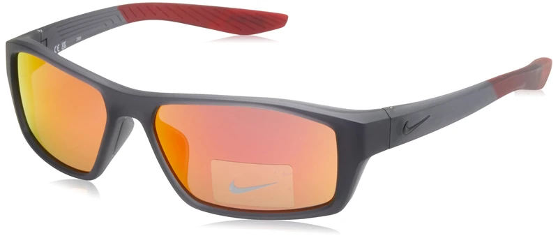 Nike BRAZEN SHADOW M FJ1987 021 Mt Dark Grey/Black/Red Mirr Sunglasses Unisex Iniettato, Rectangle, 59
