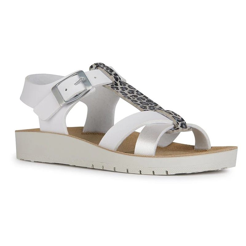 Geox Girls J Costarei Gi Sandal, White Silver, 7 UK Child