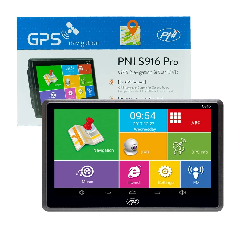 GPS navigation system + DVR PNI S916 PRO 7 inch screen with Android 6.0, 16 GB memory, 1 GB DDR3 RAM