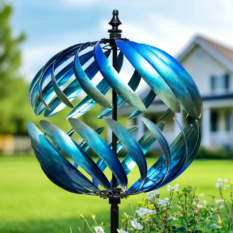 LimeHill Wind Spinner for Yard and Garden - Large Metal Kinetic Wind Sculptures for Outdoor Decorations (Blue 2)