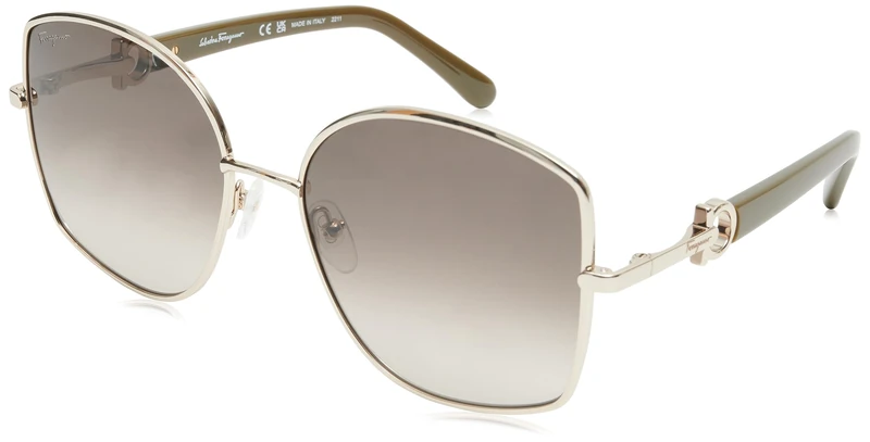 Salvatore Ferragamo SF304S 750 Gold/Khaki Gradient Sunglasses Woman Metallo, Oval, 58