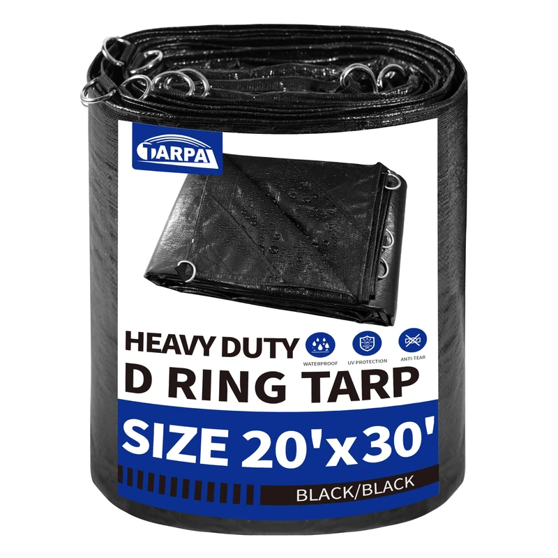 TARPAL Heavy Duty Tarp 20 x 30 Inch Heavy Duty Tarp D-Shaped Metal Ring Waterproof UV Protection Triangle Design Reinforced Corners and Edges (Black)