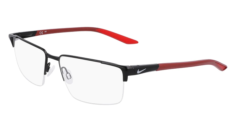 Nike 8054 006 Satin Black/Matte Team Red Eyewear Man Metallo, Modified Rectangle, 55