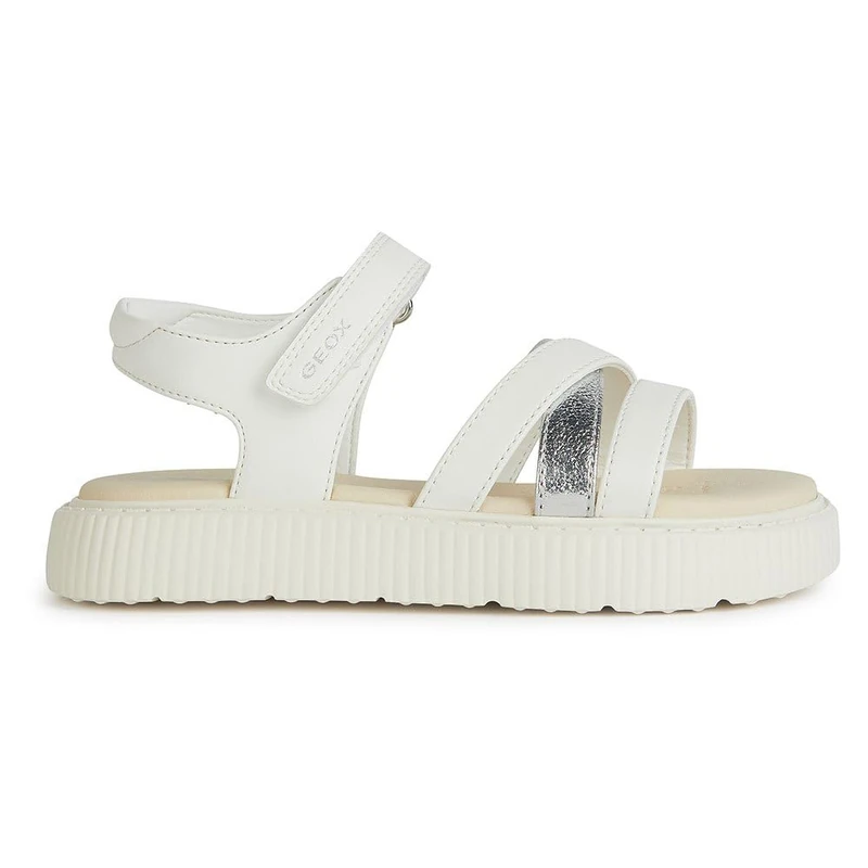 Geox Girls' J Kodette Gir Sandal, White silver, 3 UK