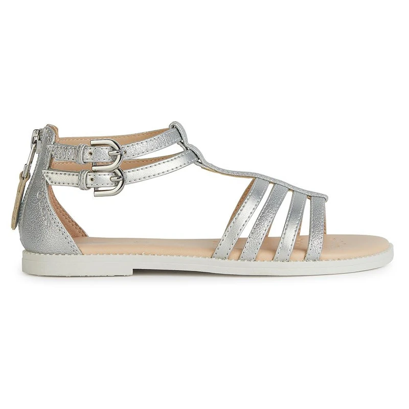 Geox Girls J Karly Girl Sandal, silver, 1 UK