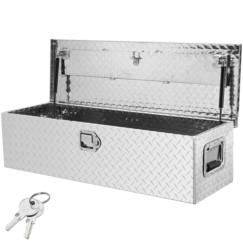 VEVOR Heavy Duty Aluminum Truck Bed Tool Box, Diamond Plate With Side Handle and Lock Keys, Storage Chest Organizer for Pickup, RV, Trailer, 39"x13"x10", Silver