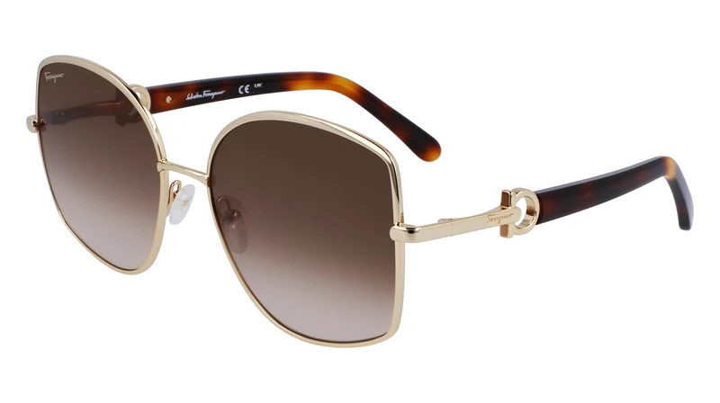 Salvatore Ferragamo SF304S 745 Gold/Brown Gradient Sunglasses Woman Metallo, Oval, 58