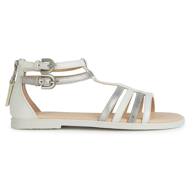 Geox Girls J Karly Girl Sandal, White Lt Silver, 6.5 UK