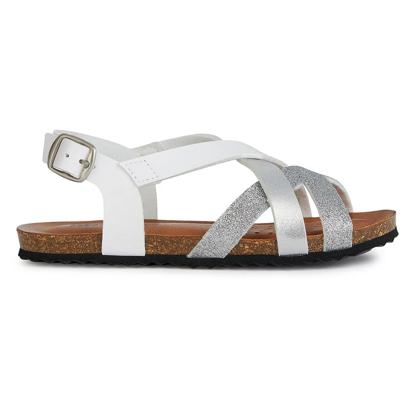 Geox Girls J Chilene Gir Sandal, White Silver, 11 UK Child