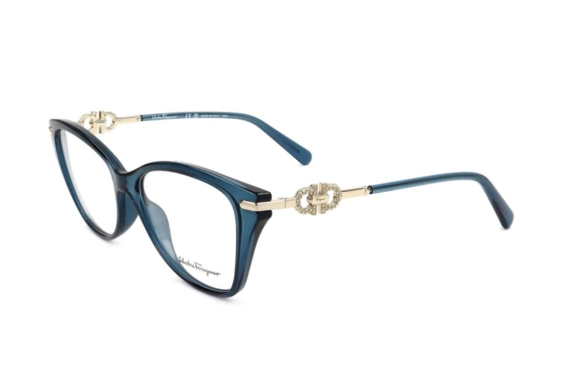 FERRAGAMO Optical Glasses, Transparent Petrol, 54/15/140 for Women, Transparent Petrol