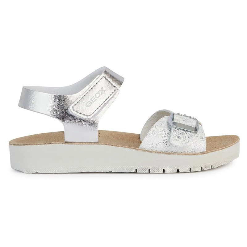 Geox Girls J Costarei Gi Sandal, Silver White, 1 UK