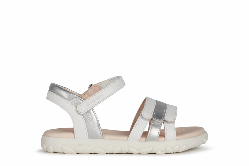 Geox J Sandal Haiti Girl, White Silver, 2.5 UK