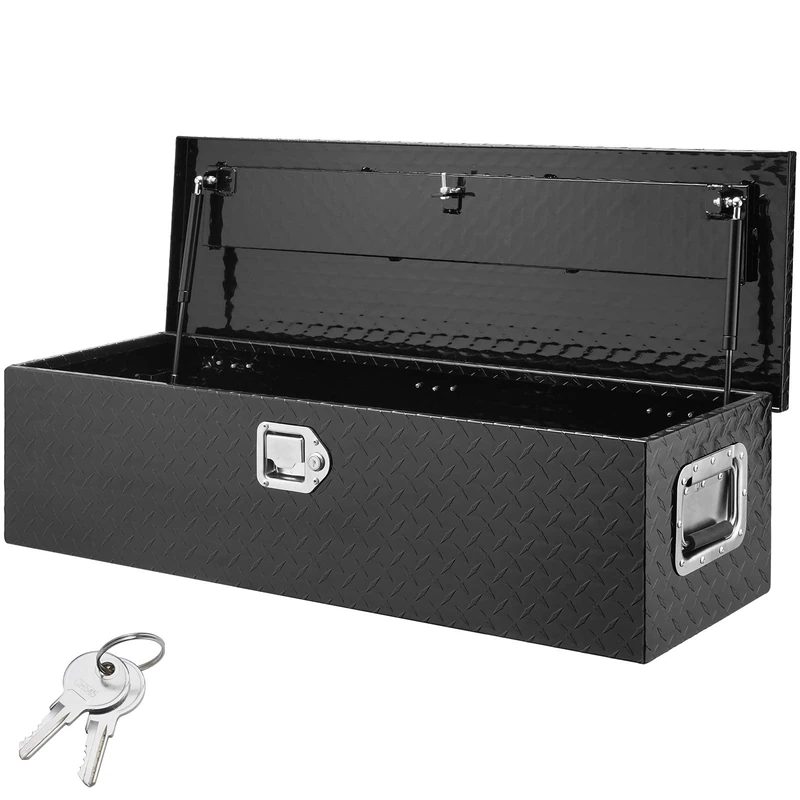 VEVOR Heavy Duty Aluminum Truck Bed Storage Box, Diamond Plate Tool Box with Side Handle and Lock Keys, Organizer for Pickup, Truck Bed, RV, Trailer, 39"x13"x10", Black