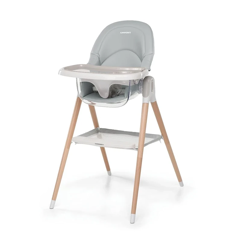 Foppapedretti Bonito Highchair and Baby Chair, Children from 6 Months to 3 Years (up to 15 kg), Removable and Washable Padding, Ergonomic Reclining Seat, Double Adjustable Tray, Grey