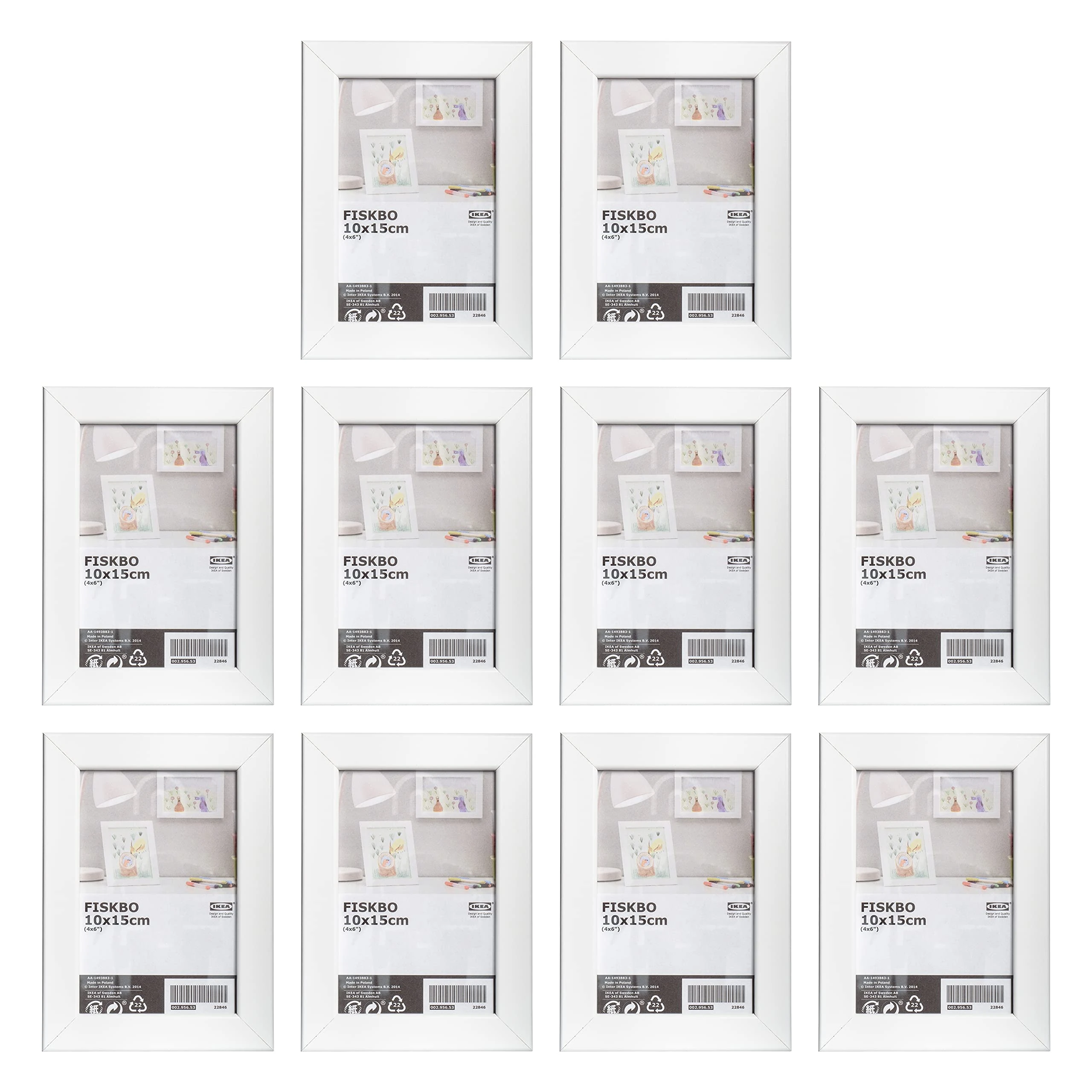 Ikea FISKBO 10 x 15 cm (4 x 6 Inches) White Photo Frames, Fibreboard & Plastic, 002.956.53 - Set of 10