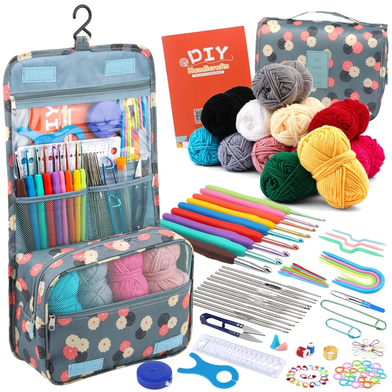 ENCHOL 130Pcs Beginner Crochet Kits, Crochet Sets with Yarn, Complete Crochet Kits with Crochet Accessories for Beginners and Professionals, Crochet Kits for DIY Handicraft Crochet Knitting Projects
