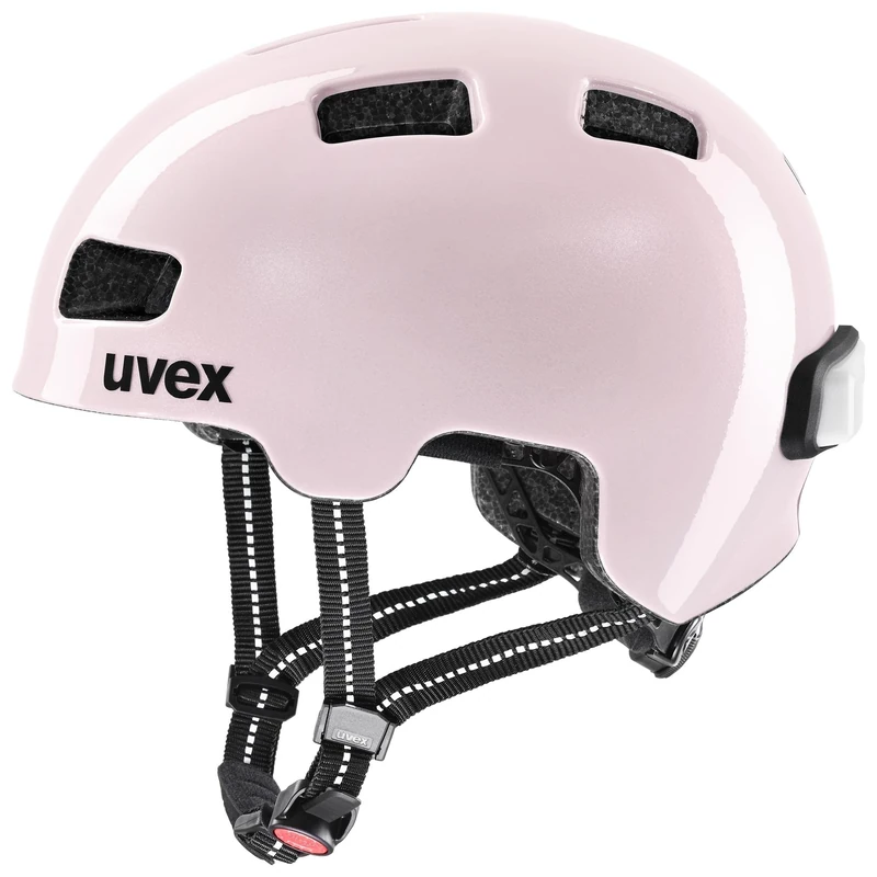 uvex hlmt 4 reflexx - lightweight kids bike helmet - individual fit - incl. LED light - powder - 55-58 cm