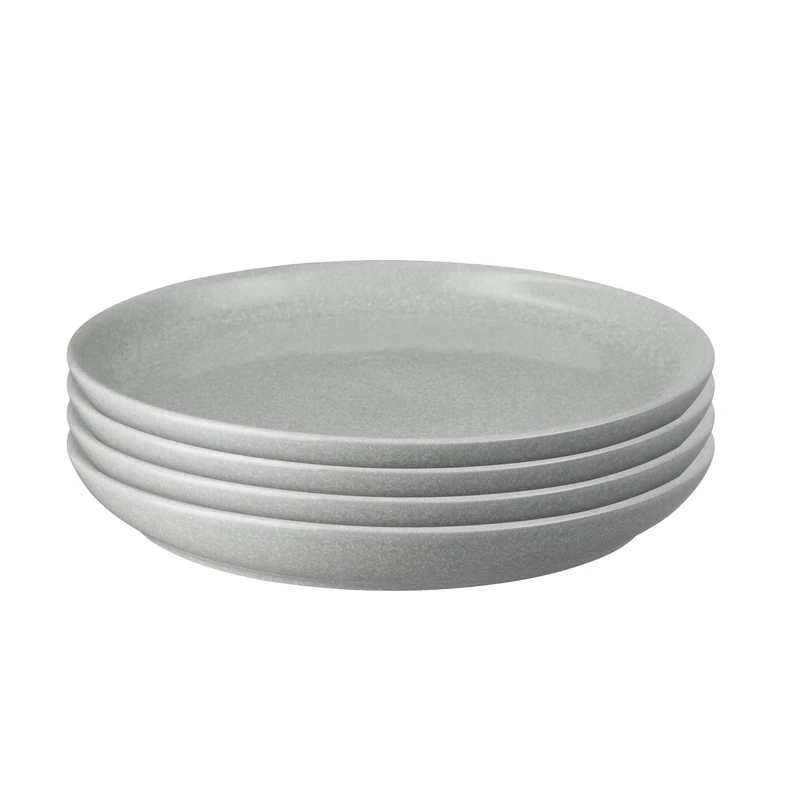 Denby - Elements Medium Light Grey Coupe Plates Set of 4 - Dishwasher Microwave Safe Crockery 21cm - Pale Grey, White Ceramic Stoneware Tableware - Chip & Crack Resistant Lunch Plates