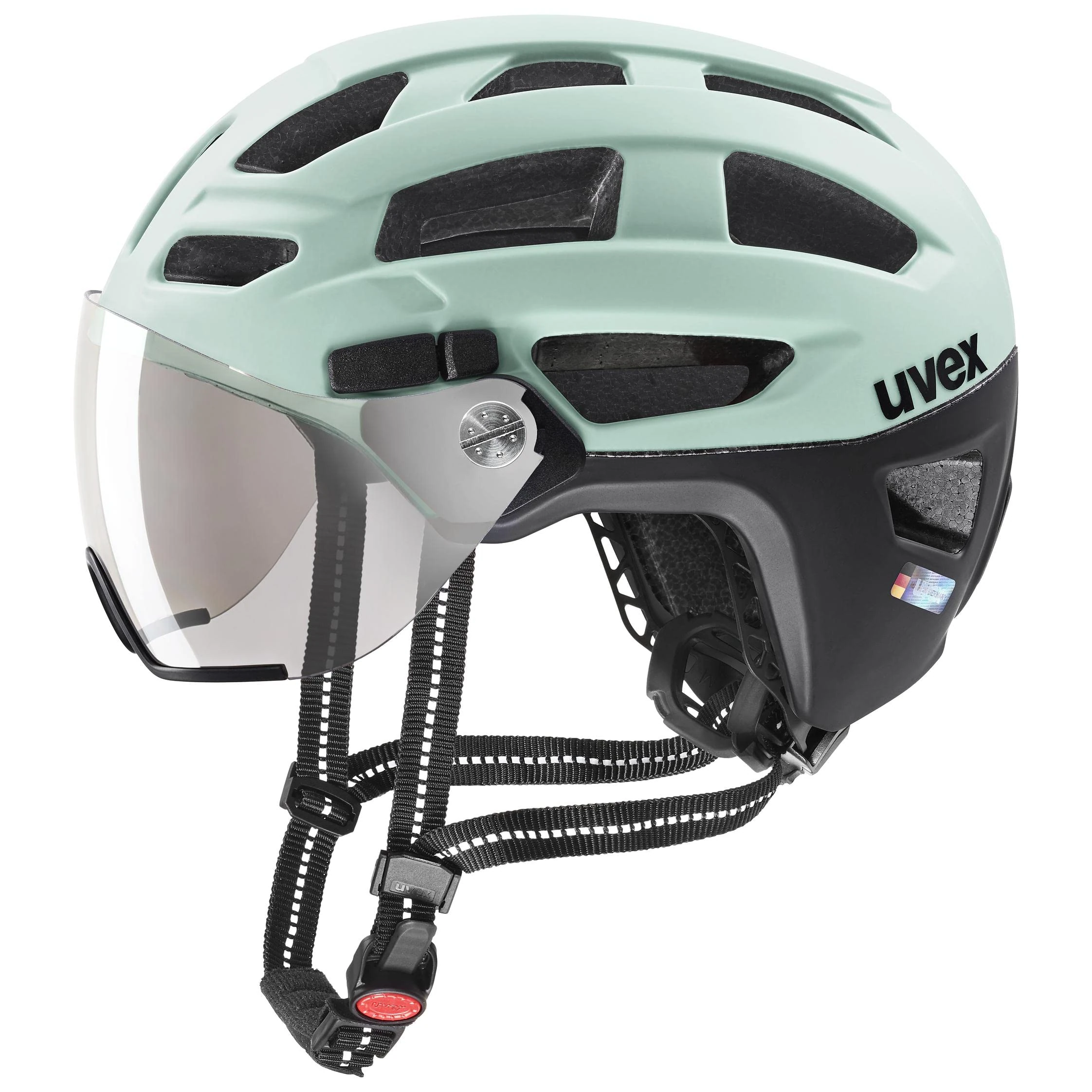 uvex finale visor - safe city helmet for women and men - filter category 1 - includes LED light - jade-black matt - 52-57 cm