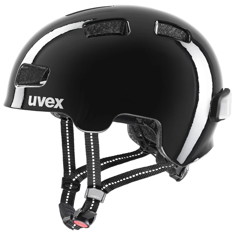 uvex hlmt 4 reflexx - lightweight kids bike helmet - individual fit - incl. LED light - black - 55-58 cm