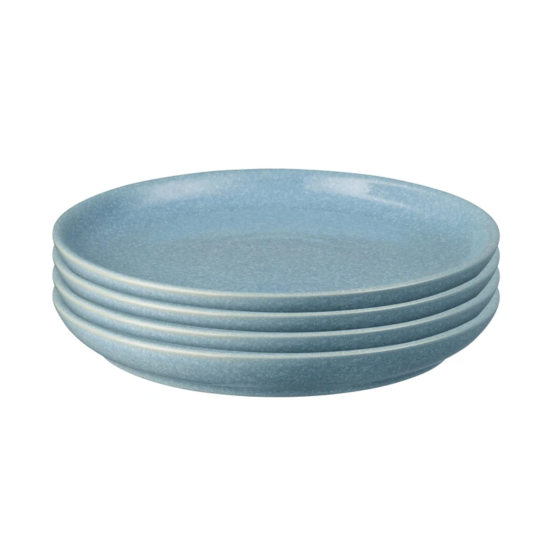 Denby - Elements Medium Blue Coupe Plates Set of 4 - Dishwasher Microwave Safe Crockery 26cm - Blue Ceramic Stoneware Tableware - Chip & Crack Resistant Lunch Plates
