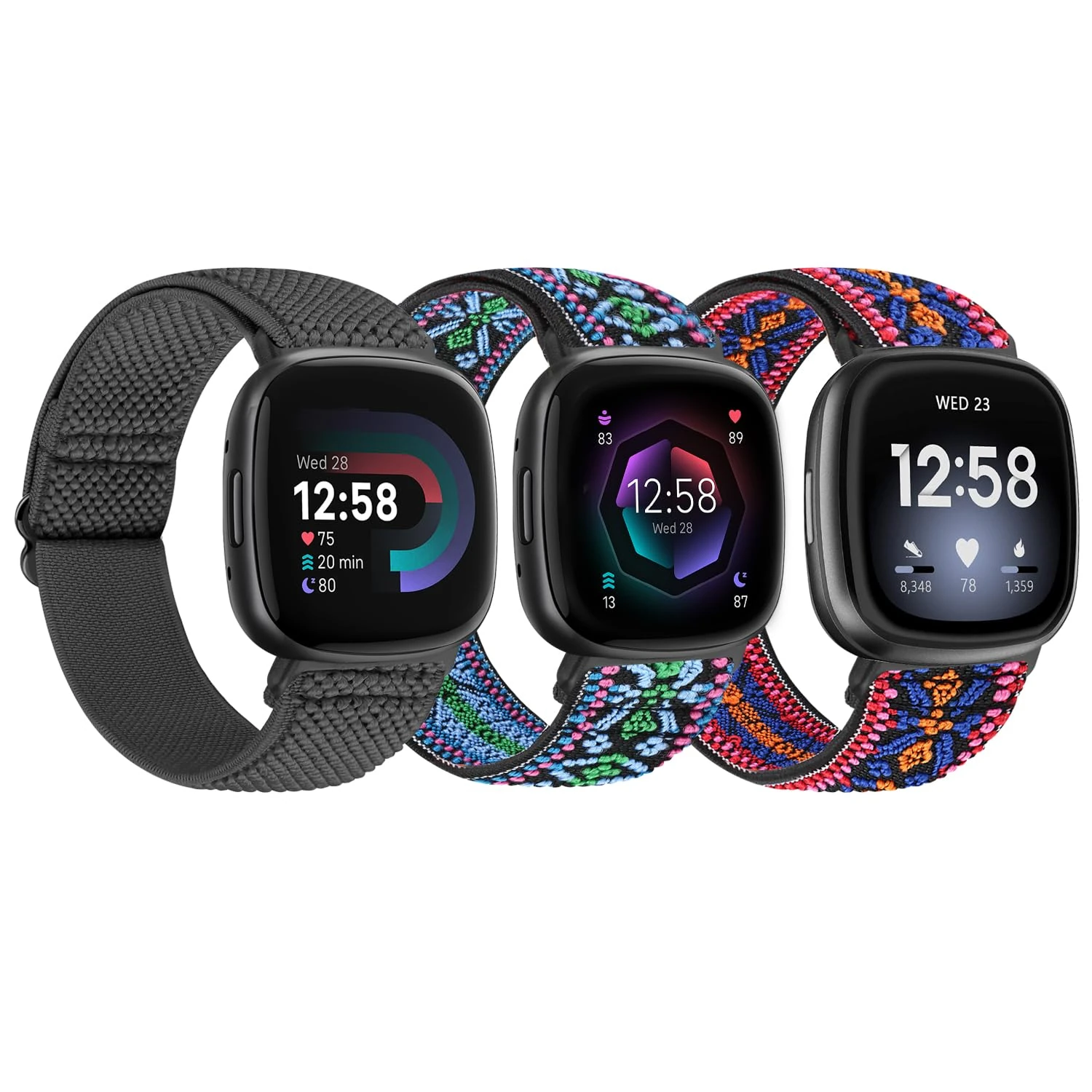 TumpCez Elastic Nylon Strap Compatible with Fitbit Versa 4/Fitbit Sense 2/Fitbit Versa 3/Fitbit Sense, Soft Adjustable Stretchy Wristbands Sport Replacement Straps for Women Men