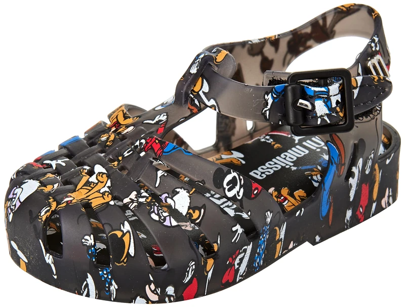 melissa Mini Possession Print + Mickey and Friends BB, Girls Flat Sandals, Black/White, 9.5 UK Child - Image 1