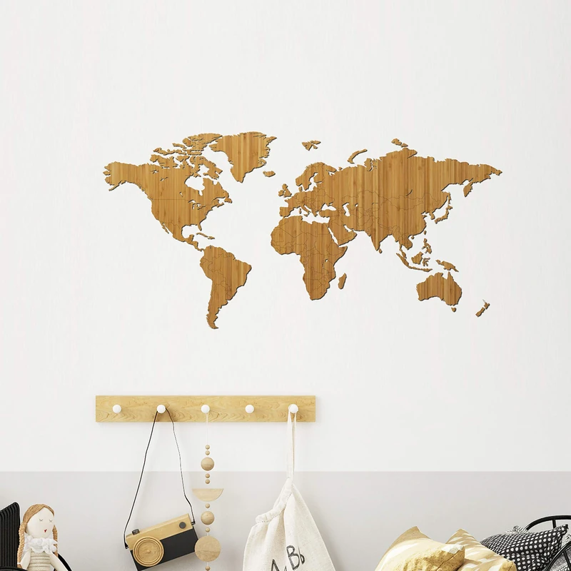 Creative Use of Technology Wooden world map - Bamboo - Medium (90 x 45 cm) - Home decoration - Wall decoration - Wooden wall art - Wooden world map