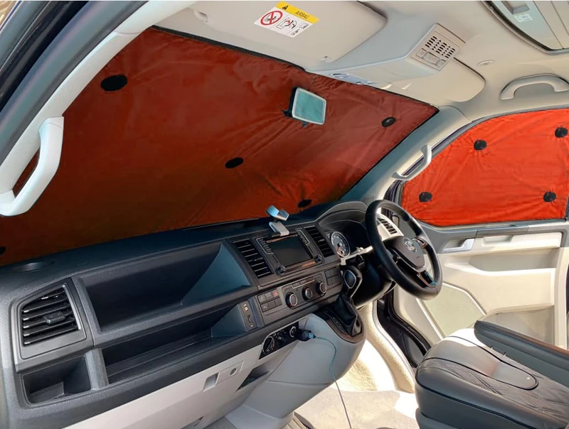 Covprotec Front Set Of Thermal Blinds, Compatible/Replacement For Peugeot Expert Teepee (2007-2016) Backing Colour In Tango Orange