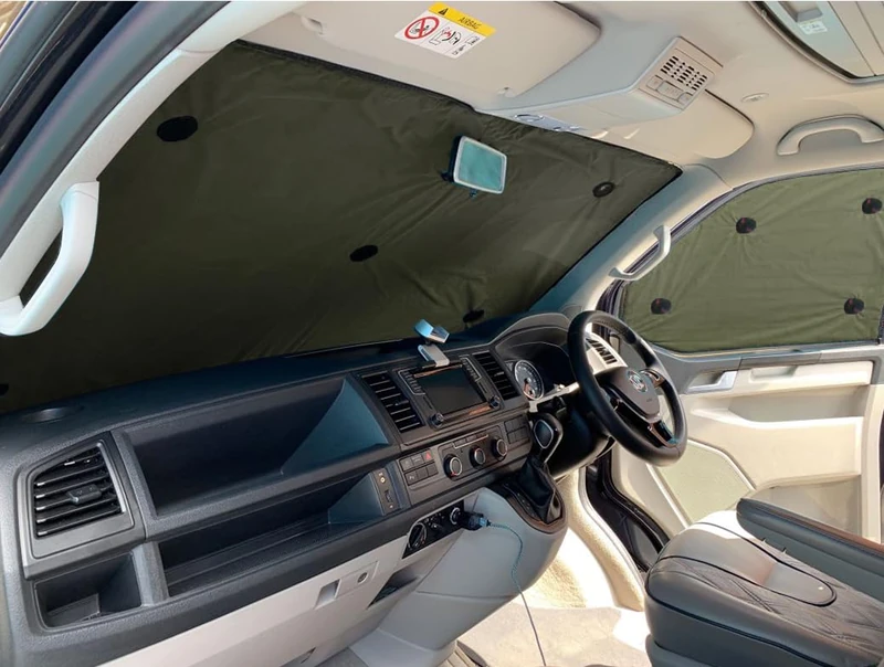 Covprotec Front Set Of Thermal Blinds, Compatible/Replacement For Peugeot Partner Teepee (2008-2018) Backing Colour In Khaki Green - Image 1