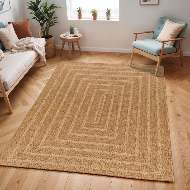Livabliss Acaya Indoor Outdoor Rug - Large Boho Rugs for Living Room 200x275 cm Dining, Kitchen Carpet, Patterned Neutral and Coloured Rugs, Waterproof, Stain Durable - Amber, Tan, Brown