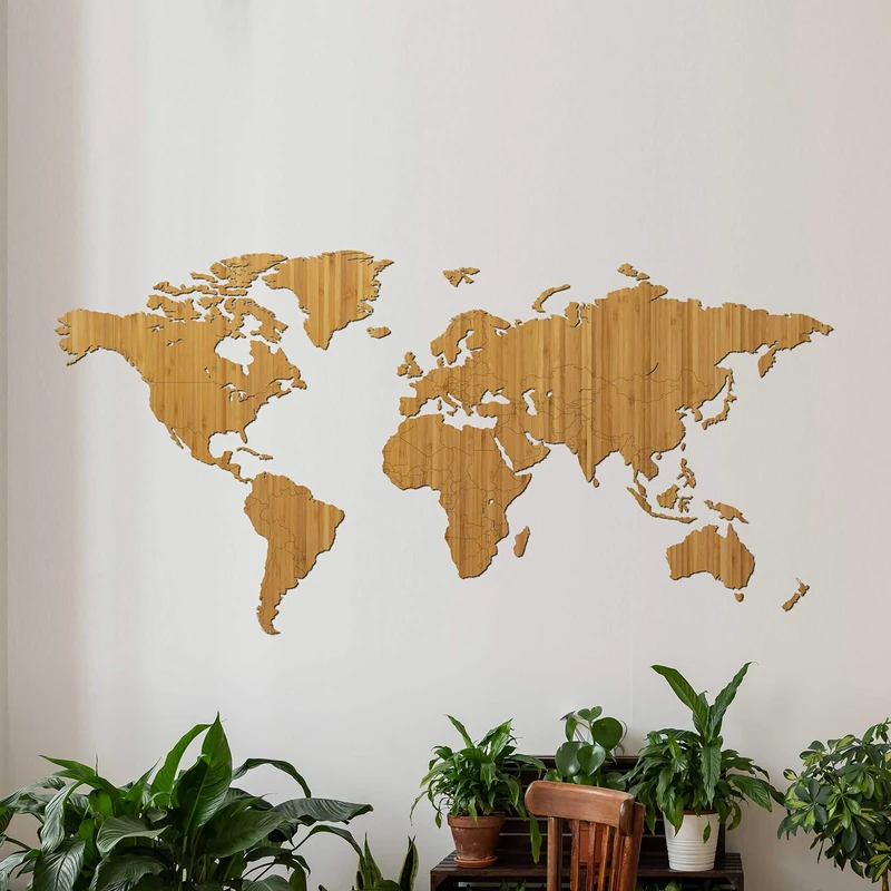 Creative Use of Technology Wooden world map - Bamboo - ExtraLarge (185 x 92 cm) - Home decoration - Wall decoration - Wooden wall art - Wooden world map