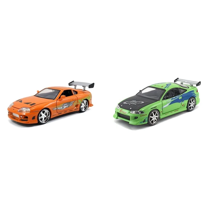 Jada FAST & FURIOUS 1995 TOYOTA SUPRA 1:24 SCALE DIE-CAST REPLICA CAR & FAST & FURIOUS 1995 MITSUBISHI ECLIPSE 1:24 SCALE DIE-CAST REPLICA CAR