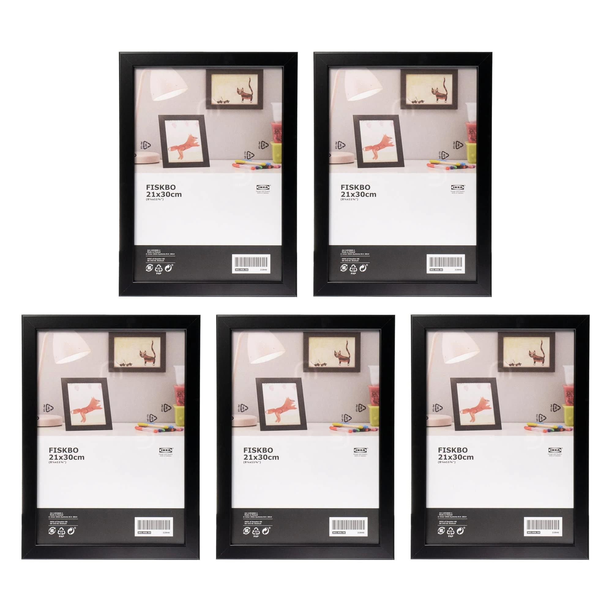 IKEA FISKBO 21 x 30 cm A4 Black Photo Frames, Fibreboard & Plastic, 302.956.56 - Set of 5
