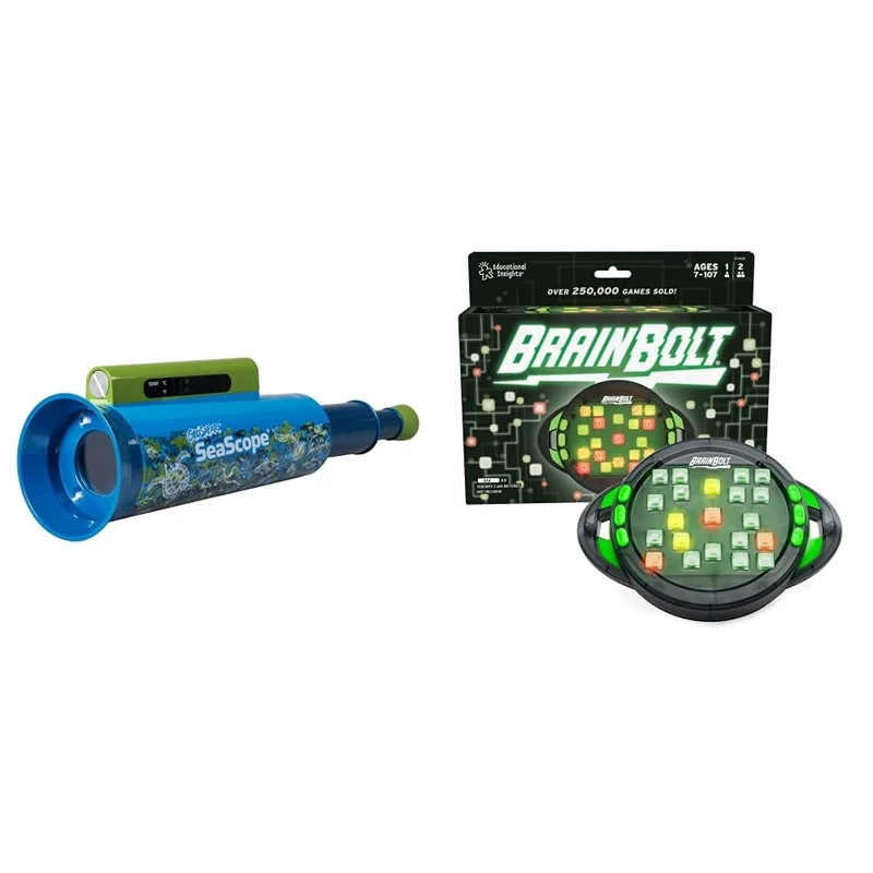 Learning Resources EI-5202 Geosafari Seascope,Blue & EI-8435 BrainBolt Brain Teaser, Puzzle Ages 7 to 107, Highly Competitive, Mind-Melting Light-Up Memory Game, Educational Insights, Black, Green