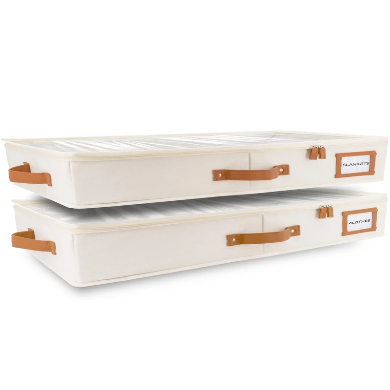 Homelux Theory 2pc Low Profile Under Bed Storage Containers, Thin Under Couch Storage Organizer with Bins & Lids, Underbed Storage Box Ideal for Seasonal Clothes, Blankets, Fabric & Shoes (Ivory) - Image 1