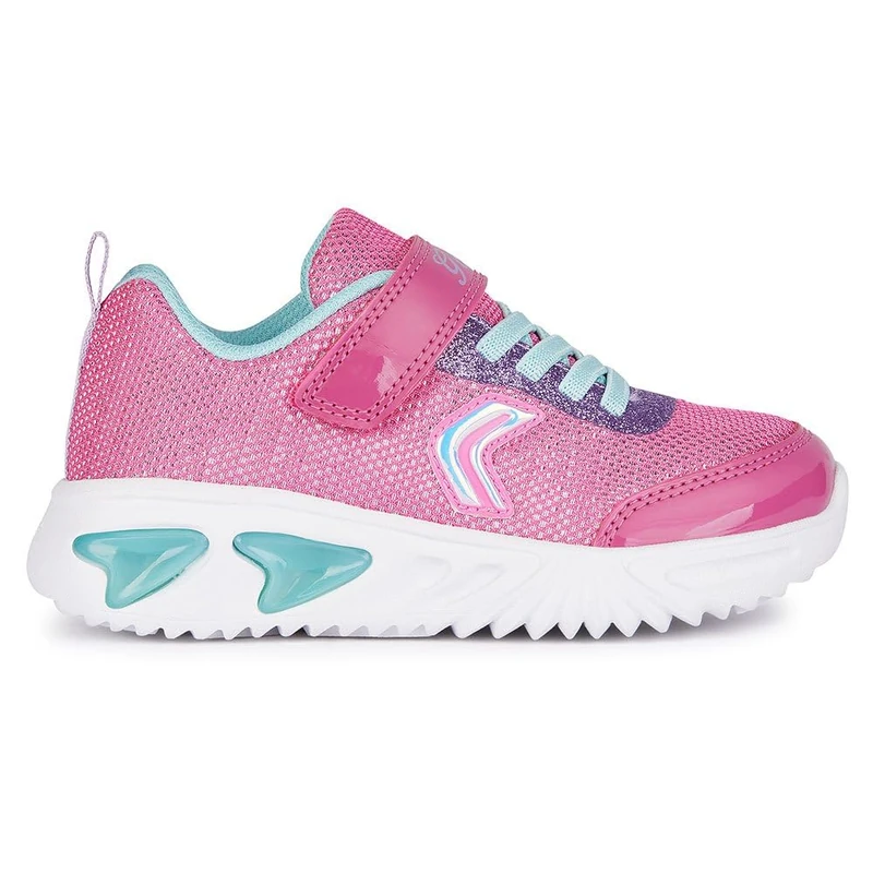 Geox J Assister Girl A Sneaker, Fuchsia Aqua, 4 UK