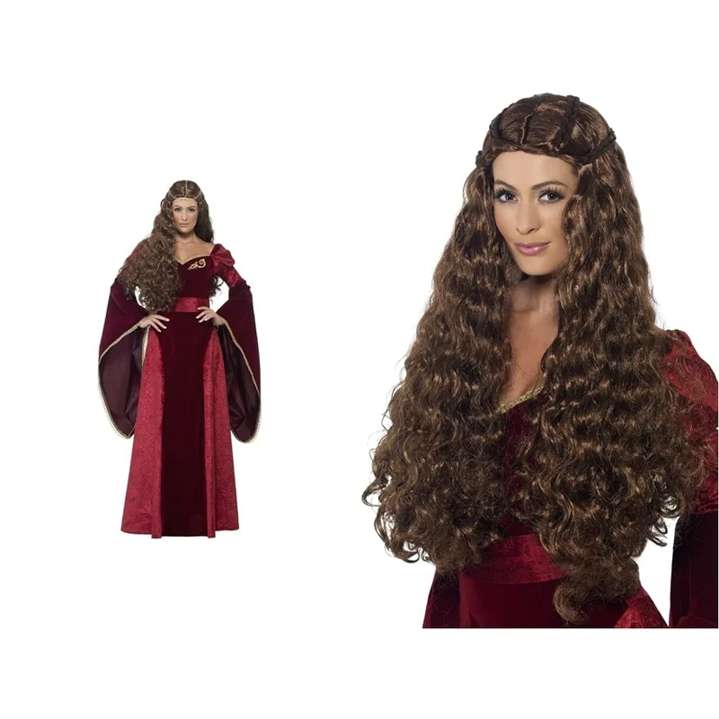 Smiffys Medieval Queen Deluxe Costume (Small) & 43661 Medieval Princess Wig (One Size)