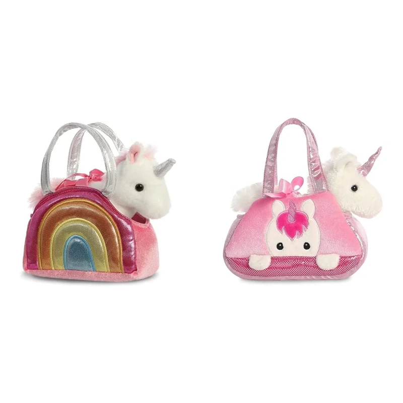 AURORA, 61171, Fancy Pal, Rainbow Unicorn, 8In, Soft Toy, Multi-Coloured & World 32795 Fancy-Pal Peek-A-Boo Pet Carrier, Pink and White, 8in, Unicorn Gift