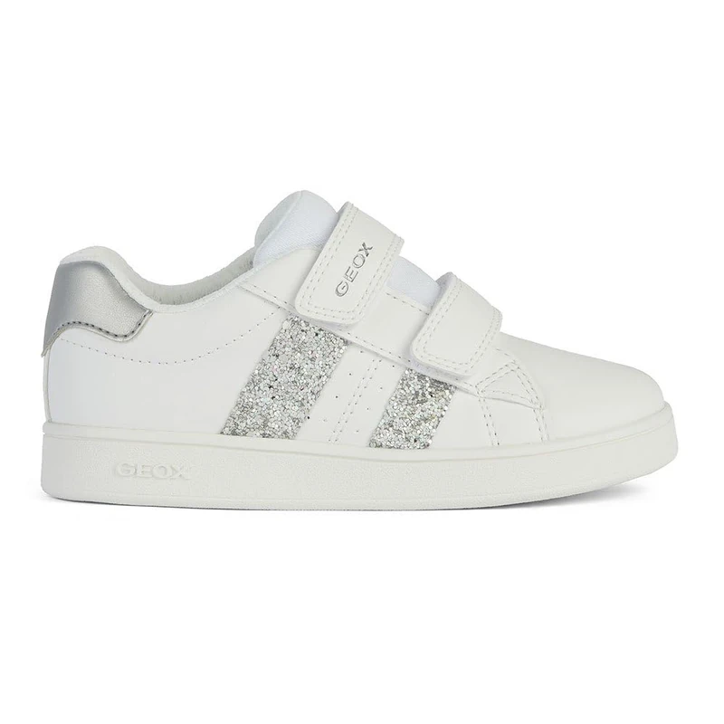 Geox Girl's J Eclyper Sneaker, White Silver, 12.5 UK