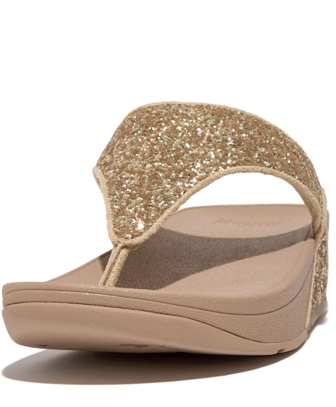 Fitflop Women's Lulu Glitter Flip Flops, Toe-Post Sandals, Comfortable with Natural Arch Support - Latte Beige - 5 UK