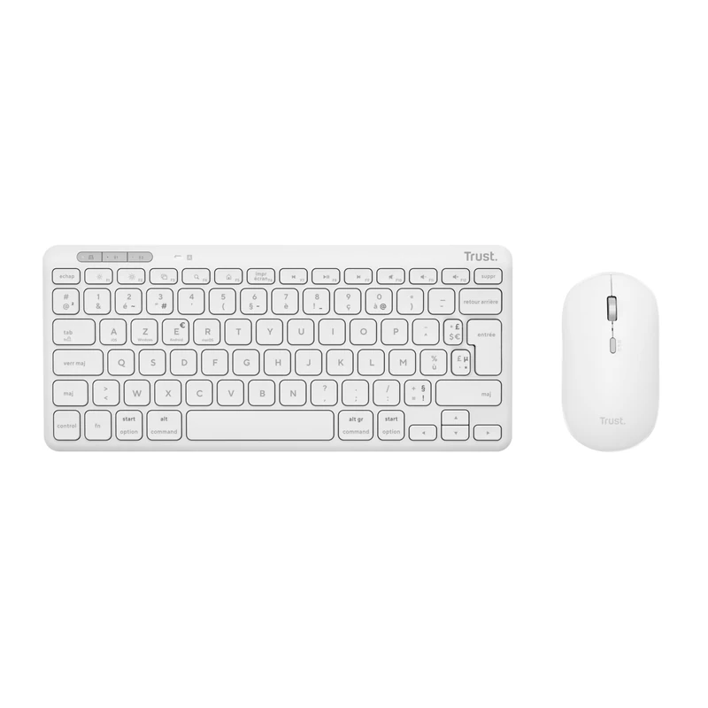 Trust Lyra Wireless Bluetooth Keyboard and Mouse Pack, French AZERTY, 84% Recycled Plastic, Rechargeable Mini Keyboard for PC, Laptop, Mac, Tablet, iPad, Android, iOS – White