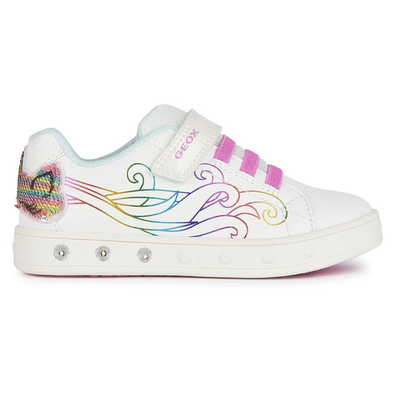 Geox J Skylin Girl C Sneaker, White Multi-Coloured, 2.5 UK