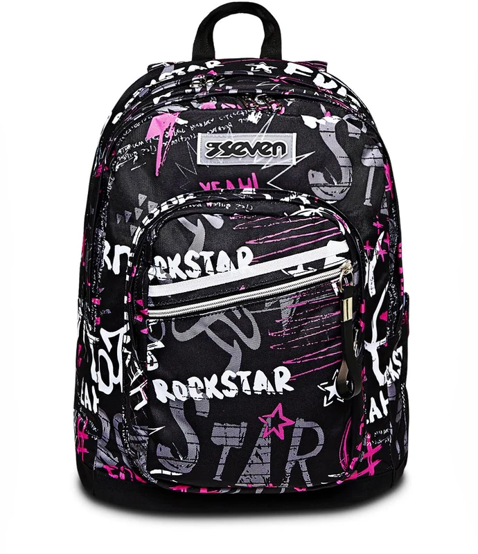 Seven School Backpack for Girls NEW FIT - STREETPAINT GIRL, Black - Double Compartment Backpack - Bottle Pocket - Maxi Capacity 32 lt, multi-coloured, Taglia unica, Modern